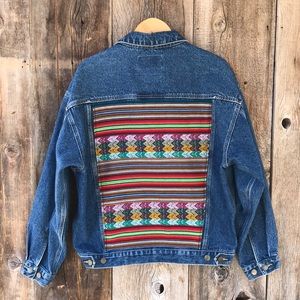 VTG 90s Reworked Colorful Textile Denim Trucker Jacket, Medium